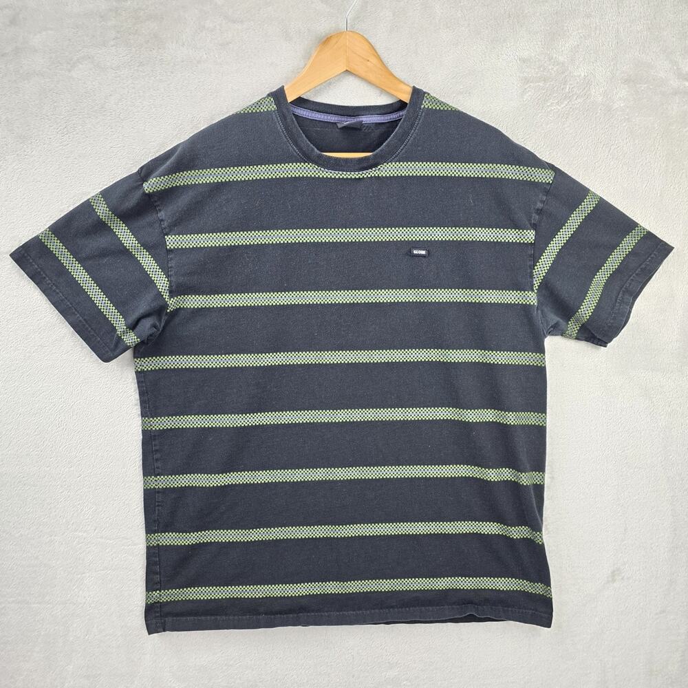 Vintage Globe Skateboards Striped Shirt Mens XL Black Green Skater Grunge Y2K
